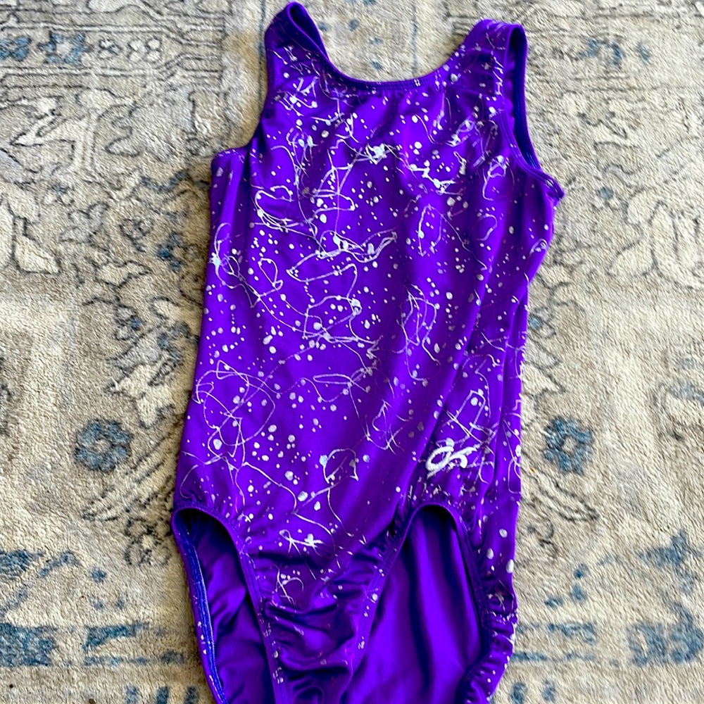 purple and silver swirl leotard
